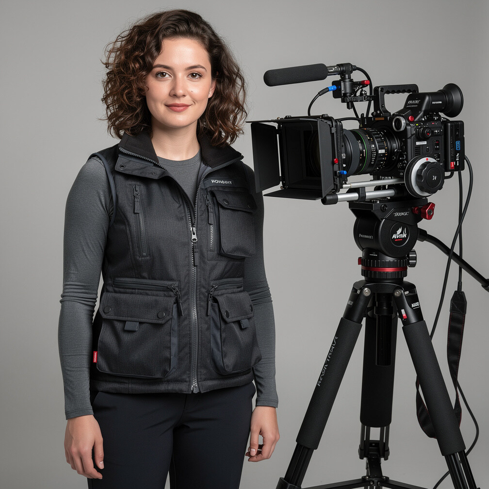 Camera operations lead, a woman standing beside a camera rig